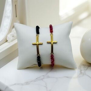 Tiny Beads Boho Stainless Steel Cross Charm Bracelet Set